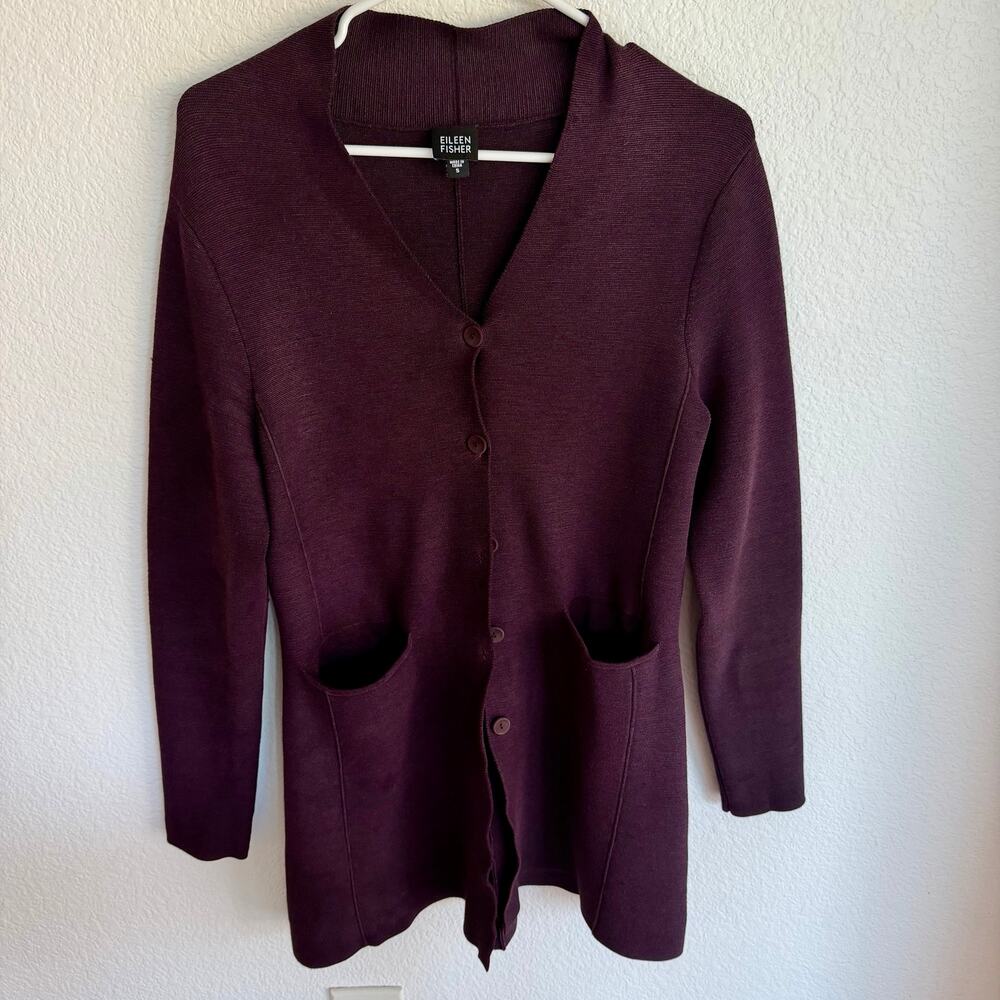 Eileen Fisher eggplant purple silk  cardigan sz small